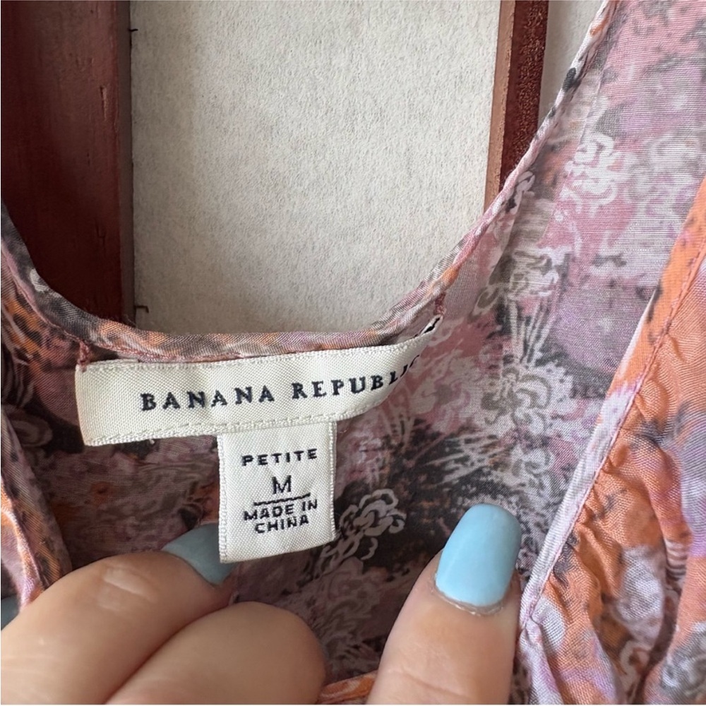 Banana Republic Matte Silk Floral Sleeveless Top with Bow- Fringe Details - Picture 4 of 8